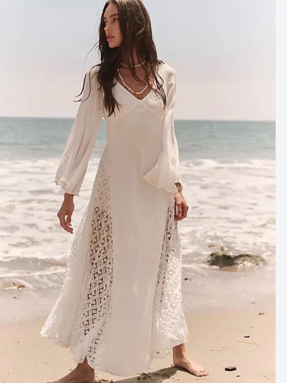 Free People Cream Crochet-Panel Maxi Dress